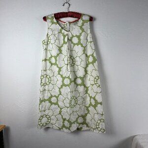 Boden Womens Size 6R Green Floral V-Neck Sleeveless 100% Linen Shift Dress